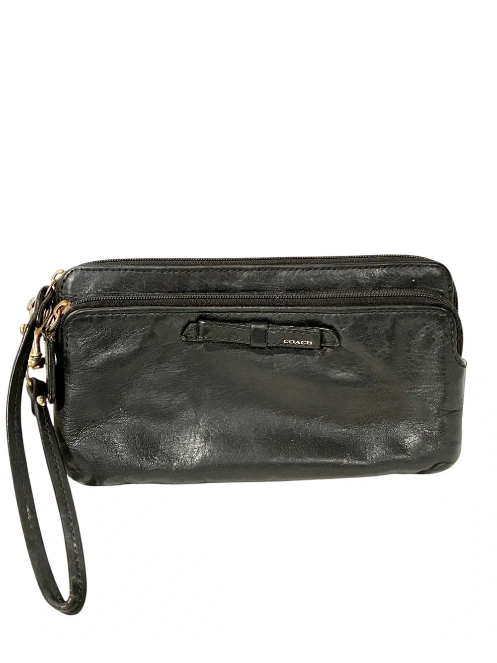 Vintage Coach Leather Signature Black Clutch Wristlet